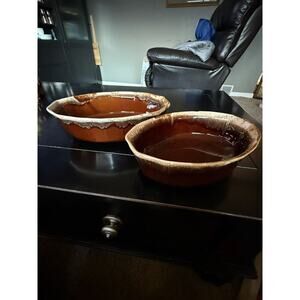 Set of 2 VTG McCoy Pottery Brown Oval Oven Bowls 7070-7071 Casserole Vegetable